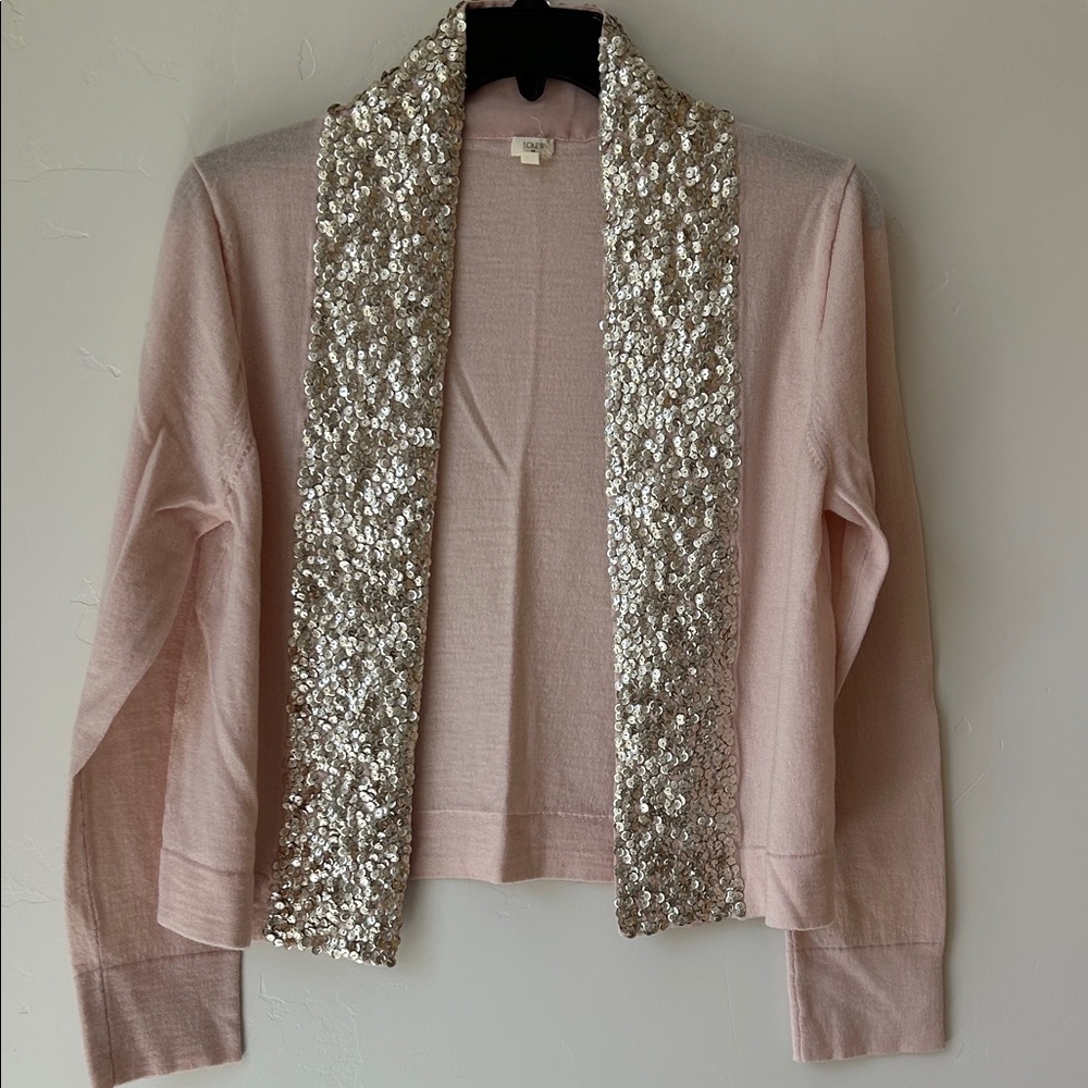 J Crew Factory Pink Sequin Trim Women Wool Sweater